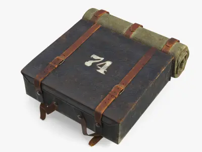 Antique Rectangular US Army Backpack with Straps 3D model