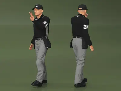 Baseball Umpire in Cap Showing Points 3D model