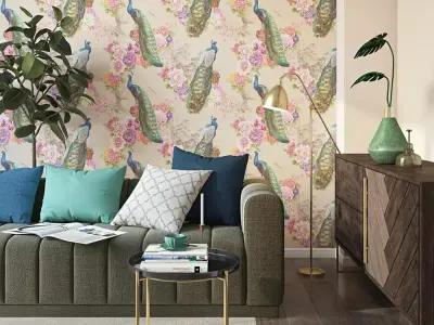 Peacock Garden Chinoiserie Wallpaper  Texture