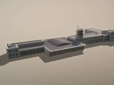 Airport Terminal LKPR Military Terminal Prague Ruzyne Airport Low-poly 3D model