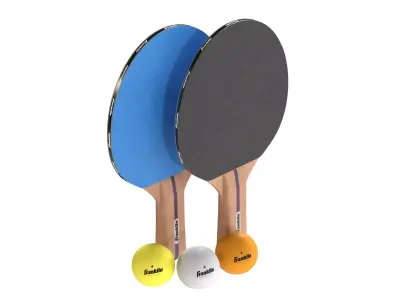 Table tennis paddle blue with balls Low-poly 3D model