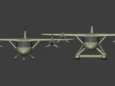 Light Aircraft - Airplane - Plane - Seaplane - Floatplane Low-poly 3D model