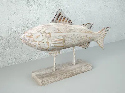Rustic Wood Fish Statue 3D model