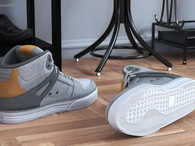 Lace-Up Textile Sneakers Light Gray 3D model