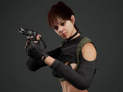 Lara girl military Low-poly 3D model