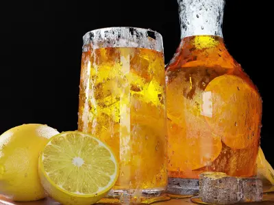 juice lemons and glasses 3D model