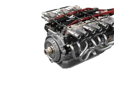 V12 engine with gearbox 3D model
