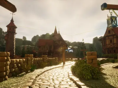 STYLIZED MEDIEVAL BUILDING ENVIRONMENT SCENE WITH ALL THE ASSET Low-poly 3D model