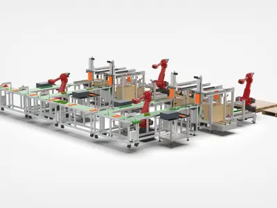 Automatic Packaging Sorting and Stacking Line 3D model