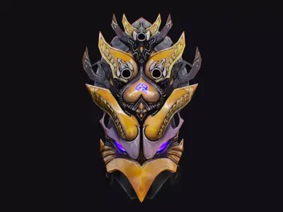 Shield Mythical Legendary Armor Golden Dragon Head Equipment Low-poly 3D model
