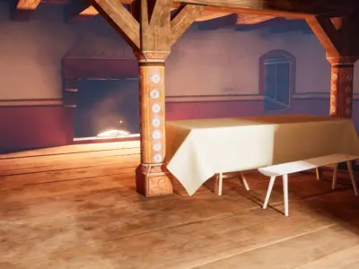 Movable medieval table and bench set Low-poly 3D model