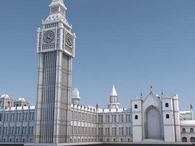 Big Ben and The House of Parliament London Landmark Low-poly 3D model