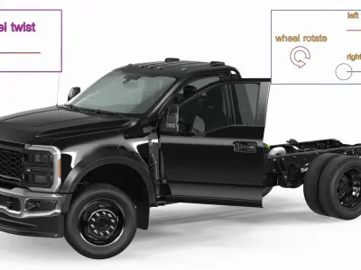 Two Doors Chassis Cab Black Rigged for Cinema 4D 3D model