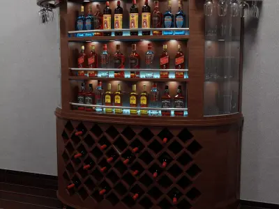 Luxury Curved Home Bar Cabinet and Wine Rack 3D model