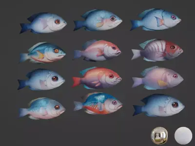 Stylized Fishes- Ai painted  Low-poly 3D model