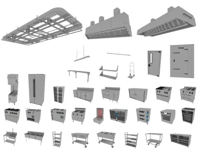 Commercial Kitchen Equipments 3D model purchase