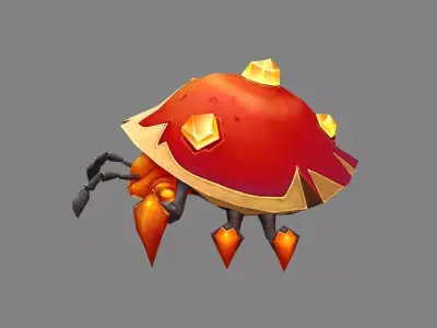 Cartoon yellow crystal beetle monster Low-poly 3D model