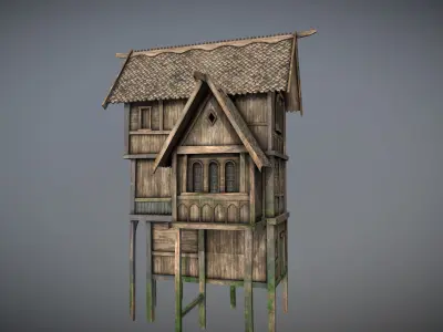 Medieval lake village - House 14 Low-poly 3D model