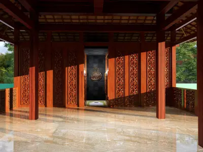 Wooden Mosque Design Islamic building Prayer Room 3D model