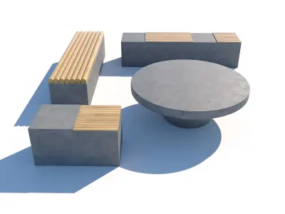 exterior street bench pack v03 3D model