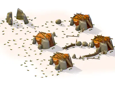 Handpaint Cartoon Stone Building House model Low-poly 3D model