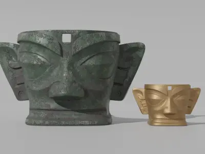Sanxingdui Bronze Mask cultural relic bronze artifact PBR 3D model