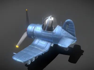 Cartoon Airplane F4U Fighter Low-poly 3D model