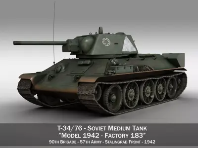 T-34-76 - Model 1942 - Soviet medium tank - 57 Army 3D model