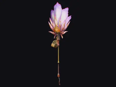 Magical Staff Pink Lotus Flower Wizard Wand Stick Item Scepter Low-poly 3D model
