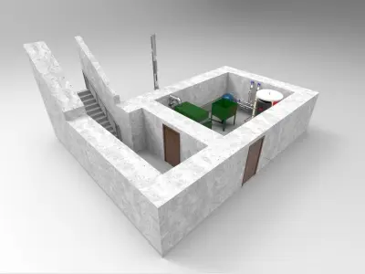 Industrial Boiler Room on wood pellets 3D model