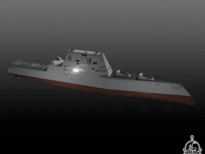 Zumwalt class Destroyer Low-poly 3D model