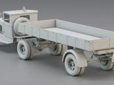 WWII German Military Semi Truck with Trailer 3D model