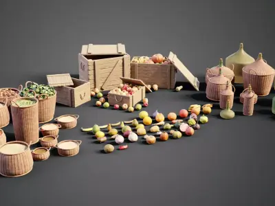 Medieval market container props Low-poly 3D model