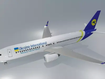 Ukraine Airlines Boeing 737-800 low poly 3D model with cockpit Low-poly 3D model