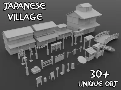 Japanese Village Low-poly 3D model