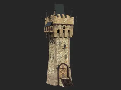 Castle Watch Tower 01 All PBR Unity UE Textures Included Low-poly 3D model