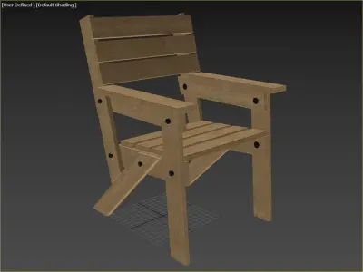 Wood Chair Low-poly 3D model 2