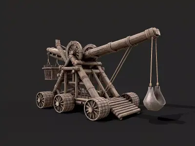 Medieval Siege Catapult Trebuchet Low-poly 3D model