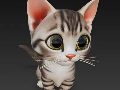 Cat Kitten Realistic 3D Model Basic - Low Poly Realistic Low-poly 3D model