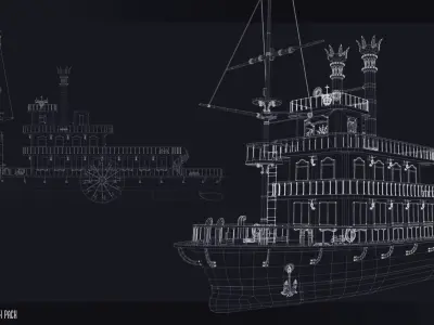 Steampunk Passenger Ship Model Game Ready Kitbash Textured Low-poly 3D model