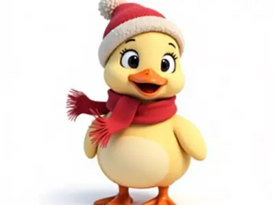 Cartoon Duckling Winter Wear 3D Model Cozy Character Low-poly 3D model