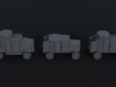 Cartoon Dieselpunk armored cars 3 Polygonal Style Low-poly 3D model