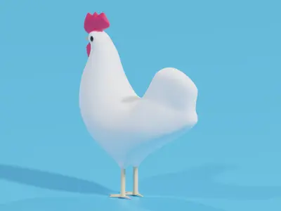 Cartoon White Rooster 3D model