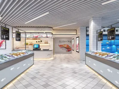 Seafood market Low-poly 3D model