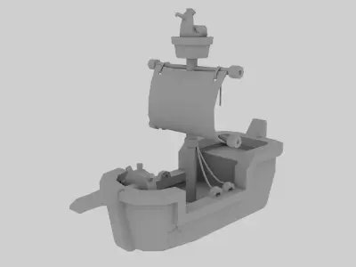 Stylized sailing ship with seagull low poly game ready 3D model Low-poly 3D model