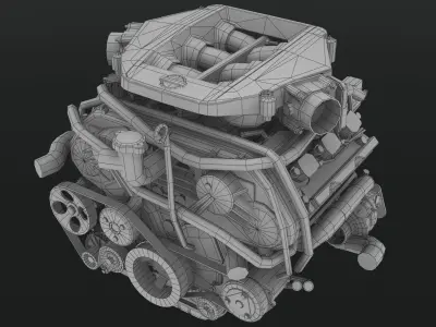 Nissan GTR 2010 VR38DETT engine Low-poly 3D model