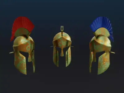 Ancient Rusted greek helmet Low-poly 3D model Low-poly 3D model