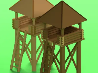 Low Poly Wood Tower 3 Low-poly 3D model