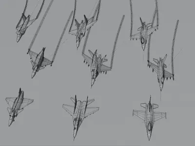 Modern fighters lowpoly set A - 3x3 Low-poly 3D model