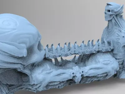 Alien organic Robot statue 3 bridge Bones 3D model